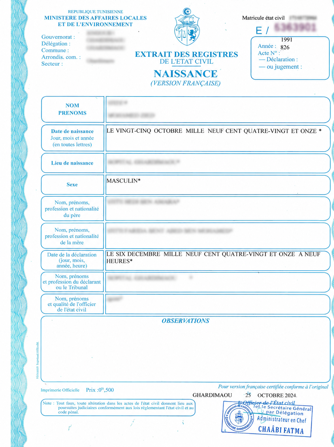 Acte de naissance